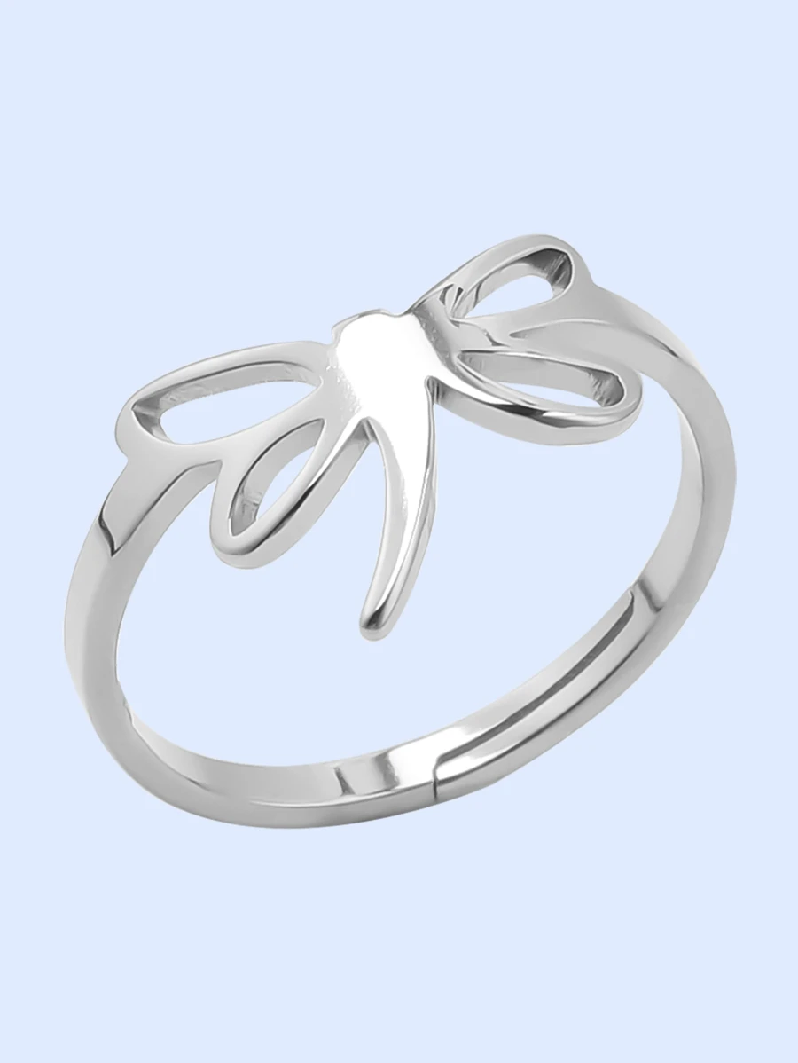 Stainless Steel Dragonfly Ring With Adjustable Open Design For Women, Minimalist Style - Silver - View 1