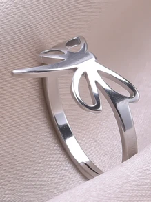Stainless Steel Dragonfly Ring With Adjustable Open Design For Women, Minimalist Style - Silver - View 2