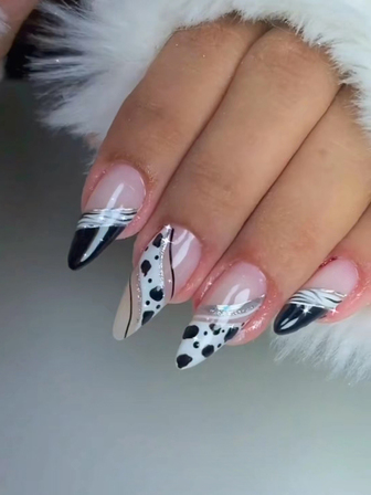 Bli glamorös med 24st Cow Swirl Long Mandel Press On Nails, Animal Print Full Cover Fake Nail Kit