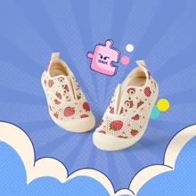 Balabala 夏季女童草莓印花帆布鞋春秋季儿童透气网眼一脚蹬平底鞋低帮学生鞋 - 紅白色 - 查看 1