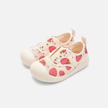 Balabala 夏季女童草莓印花帆布鞋春秋季儿童透气网眼一脚蹬平底鞋低帮学生鞋 - 紅白色 - 查看 3