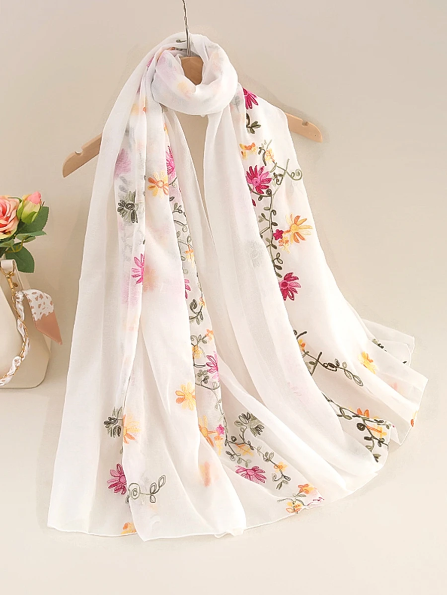 Floral Print Scarf - White - View 1