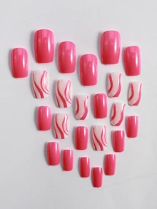 Nâng tầm phong cách của bạn với Bộ móng tay giả sọc vuông ngắn 24 chiếc - Nhiều màu - Xem 3