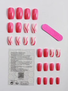 Nâng tầm phong cách của bạn với Bộ móng tay giả sọc vuông ngắn 24 chiếc - Nhiều màu - Xem 2