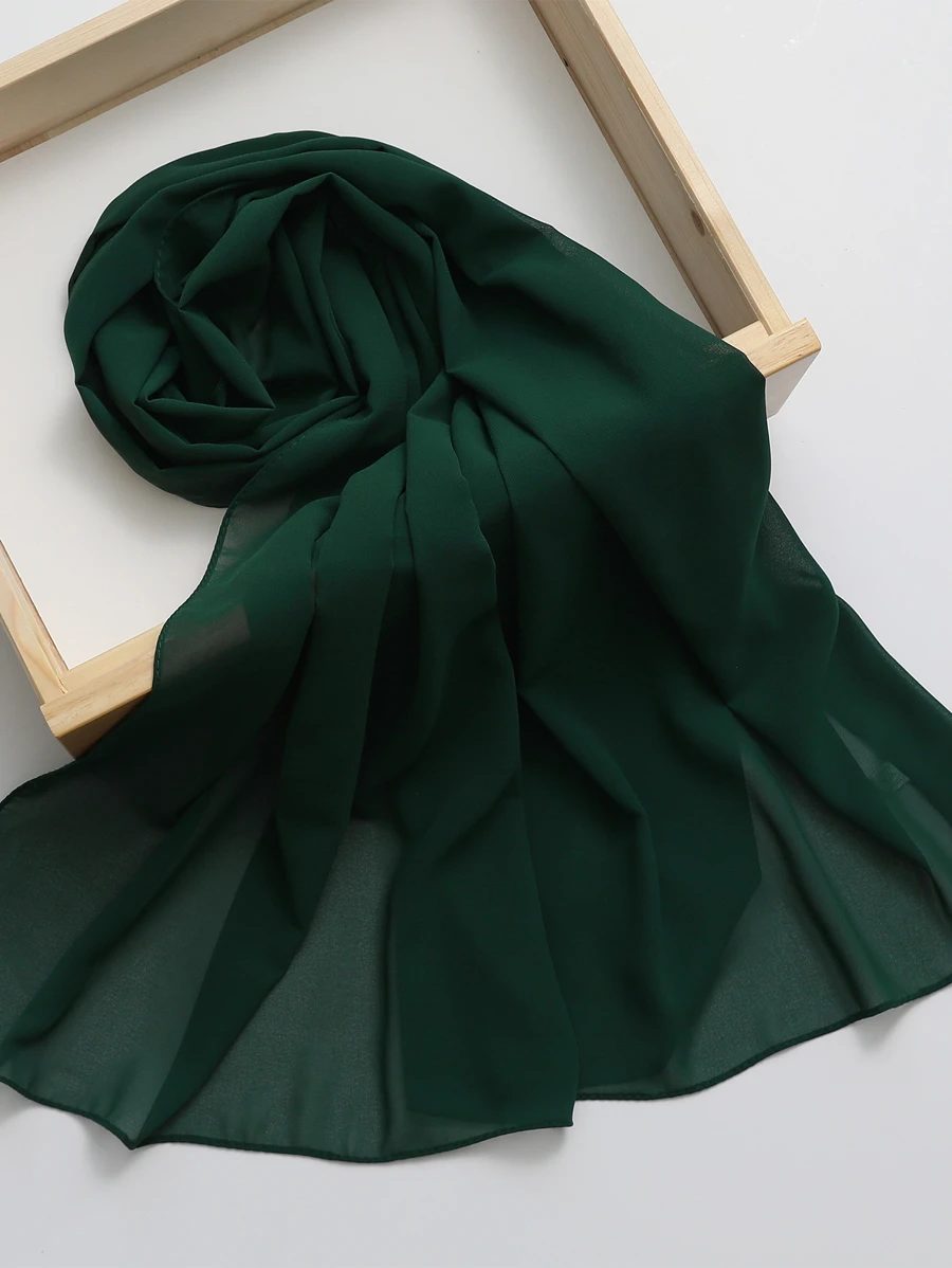 1pc Solid Soft Chiffon Scarf For Daily Casual Life Women Hijab Christmas - Dark Green - View 1