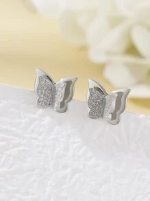 1pc Stainless Steel Butterfly Earring With Drill-Ball For Women, Unpopular Design High-End Ear Jewelry New Model - Silver - View 1