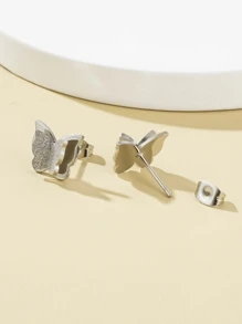 1pc Stainless Steel Butterfly Earring With Drill-Ball For Women, Unpopular Design High-End Ear Jewelry New Model - Silver - View 2