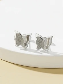 1pc Stainless Steel Butterfly Earring With Drill-Ball For Women, Unpopular Design High-End Ear Jewelry New Model - Silver - View 3