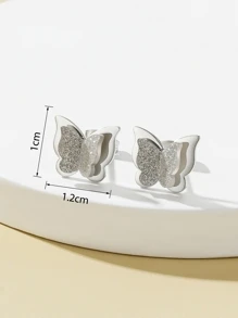 1pc Stainless Steel Butterfly Earring With Drill-Ball For Women, Unpopular Design High-End Ear Jewelry New Model - Silver - View 4
