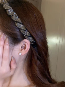 镶钻编织细节发箍，派对头饰，发箍，发圈，发饰，黑色头饰 - 黑色 - 查看 2