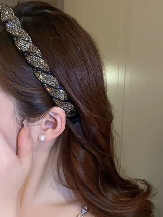 Rhinestone Decor Braided Detail Headband Party,Tiara,Hairband,Hair Hoop,Hair Accessories Headbands, Black