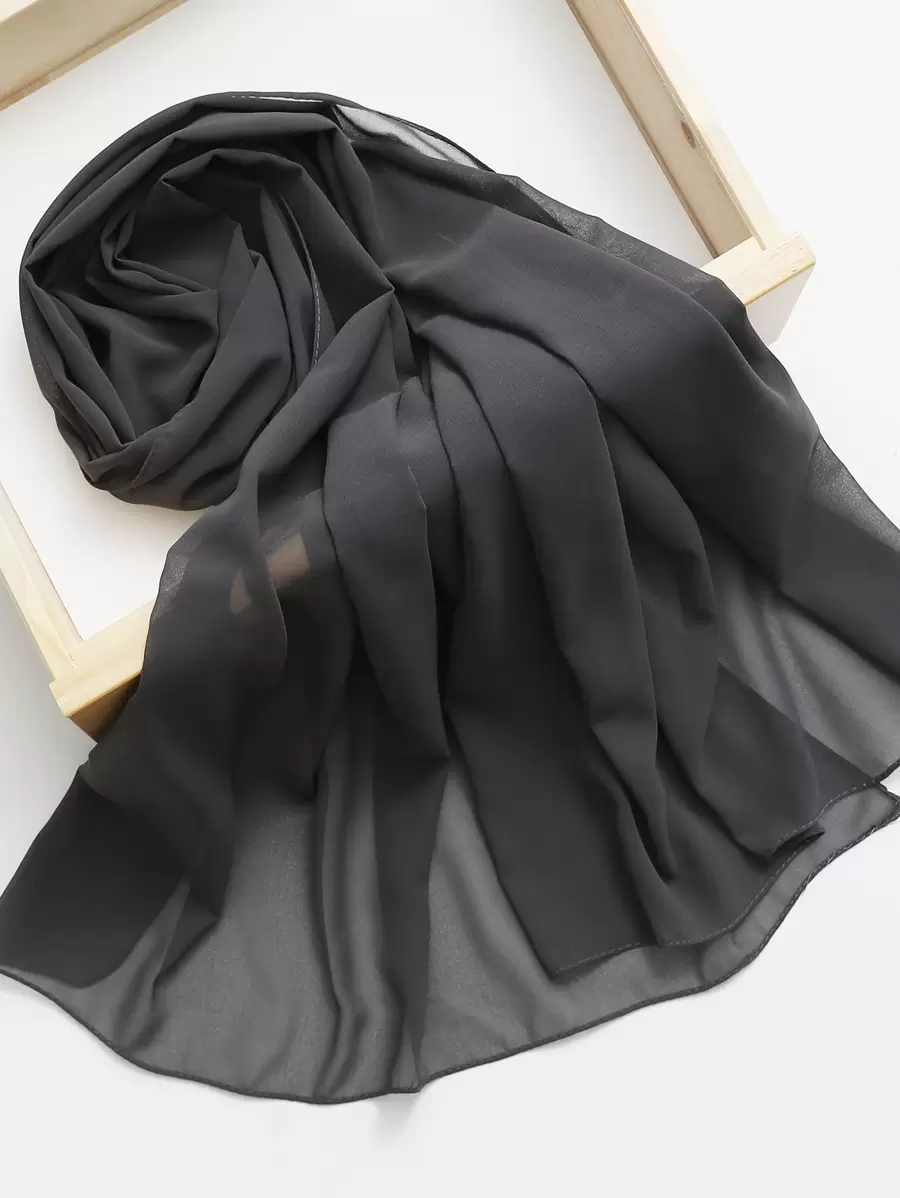 1pc Solid Chiffon Scarf For Daily Casual Life - Dark Grey - View 1