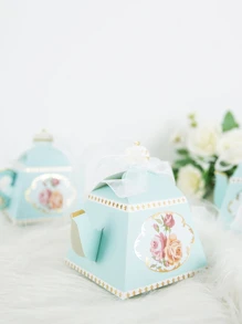 5 piezas Caja de papel de regalo tetera diseño - Azul - Ver 3