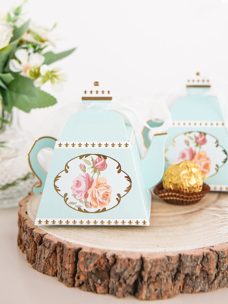 5 piezas Caja de papel de regalo tetera diseño - Azul - Ver 1