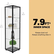 Glass Display Cabinets-4 Shelf Glass Display Case-Single Door Glass Countertop Display Showcase Cabinet -5 mm Tempered Glass - Black - View 2