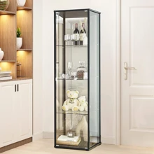Glass Display Cabinets-4 Shelf Glass Display Case-Single Door Glass Countertop Display Showcase Cabinet -5 mm Tempered Glass - Black - View 1