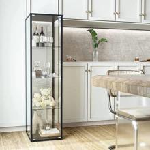 Glass Display Cabinets-4 Shelf Glass Display Case-Single Door Glass Countertop Display Showcase Cabinet -5 mm Tempered Glass - Black - View 7