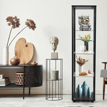 Glass Display Cabinets-4 Shelf Glass Display Case-Single Door Glass Countertop Display Showcase Cabinet -5 mm Tempered Glass - Black - View 8