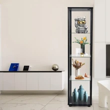 Glass Display Cabinets-4 Shelf Glass Display Case-Single Door Glass Countertop Display Showcase Cabinet -5 mm Tempered Glass - Black - View 9
