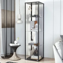Glass Display Cabinets-4 Shelf Glass Display Case-Single Door Glass Countertop Display Showcase Cabinet -5 mm Tempered Glass - Black - View 6