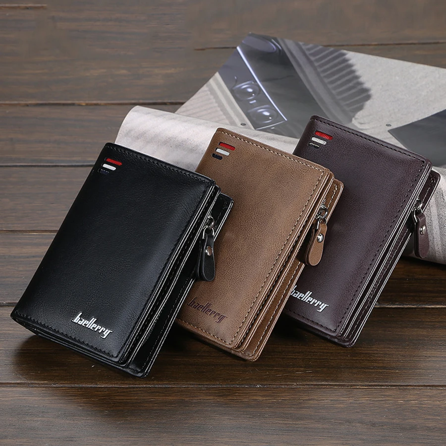 Monedero de hombres multifuncional corto con cremallera - Marrón - Ver 1