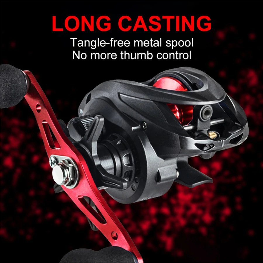 1pc AC2000 Lightweight Spool 6.3:1 Gear Ratio Baitcasting Fishing Wheel Left/Right 8kg Max Drag Saltwater Left/Right Fishing Reel - Red - View 1
