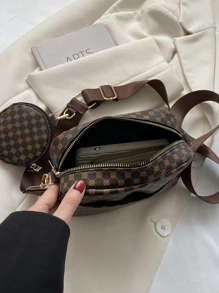 Mini Square Bag Geometric Pattern With Coin Purse Pu For Daily Life , Women Bag With Dime Bag - Coffee Brown - View 6