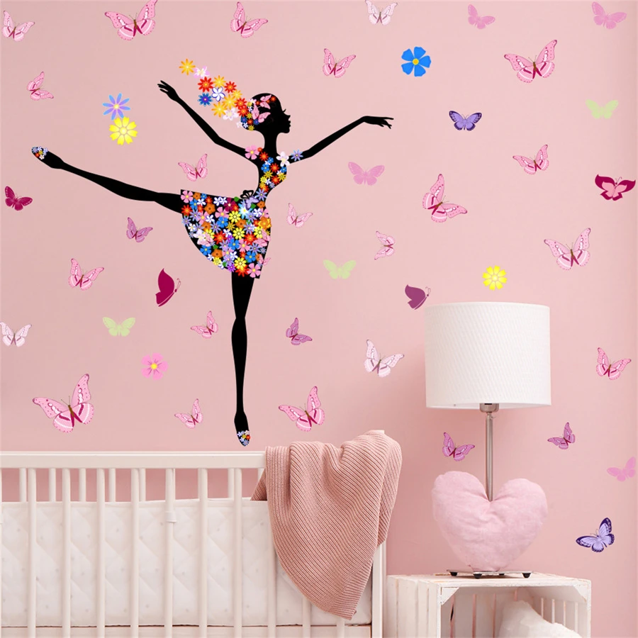 芭蕾舞牆貼花，女孩芭蕾舞演員剪影牆藝術貼紙芭蕾舞女演員姿勢勵志諺語乙烯基牆貼花適用於臥室客廳舞蹈室 - 彩色 - 查看 1