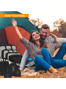 9件装新款旅行收纳袋便携式行李箱衣物整理袋打包袋适用于商务旅行和旅行学校用品学校用品大学宿舍房间装饰卧室装饰宿舍必备品学生老师衣物收纳旅行袋套装旅行整理袋套装旅行必备品返校用品 - 黑色 - 查看 4