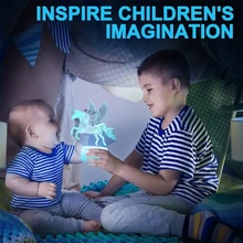 1入組3d獨角獸夜燈帶遙控和触摸控制，創意光學錯覺LED檯燈適用於臥室、假日、家庭、床頭裝飾16顆變色環境燈，送女生最好節日和生日禮物 - 彩色 - 查看 4