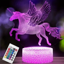1入組3d獨角獸夜燈帶遙控和触摸控制，創意光學錯覺LED檯燈適用於臥室、假日、家庭、床頭裝飾16顆變色環境燈，送女生最好節日和生日禮物 - 彩色 - 查看 5