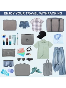 9pcs Portable Travel Storage Bags, Travel Luggage Suitcase Clothes Organizer School Supplies Room Decor Bedroom Decor Dorm Essentials For School Student Teacher Travel Essentials For Travel Backpack Travel Bag Luggage Suitcase Travel Gear Back To School Moving Bags Organizer - Grey - View 6
