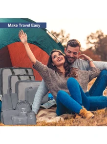 9pcs Portable Travel Storage Bags, Travel Luggage Suitcase Clothes Organizer School Supplies Room Decor Bedroom Decor Dorm Essentials For School Student Teacher Travel Essentials For Travel Backpack Travel Bag Luggage Suitcase Travel Gear Back To School Moving Bags Organizer - Grey - View 4