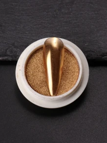 Y2K 美学金色金属指甲闪光粉纯色镜面镀铬颜料指甲装饰粉 带 1 个海绵涂抹器 - 金色 - 查看 5