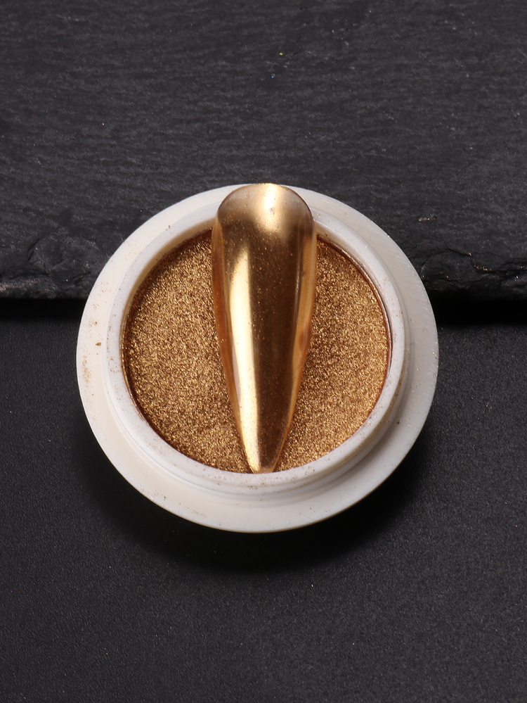 Y2K 美学金色金属指甲闪光粉纯色镜面镀铬颜料指甲装饰粉 带 1 个海绵涂抹器 - 金色 - 查看 5