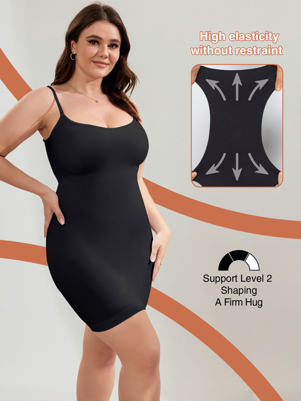 Plus Size Adjustable Straps Sculpting Tummy Control Shapewear Slip Dress SHEIN USA