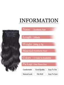 夾式髮束4入組,粗亮髮片長波浪夾式髮片滿頭20英寸合成髮纖維髮束女性用 - 巧克力棕 - 查看 7