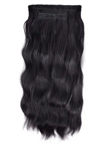 夾式髮束4入組,粗亮髮片長波浪夾式髮片滿頭20英寸合成髮纖維髮束女性用 - 巧克力棕 - 查看 3