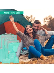 新款旅行收納袋套裝9入組便攜式包裝立方體適合出差、旅行手提箱、衣物分類收納袋學校用品房間裝飾臥室裝飾宿舍必需品適合學校學生老師 - 藍色 - 查看 4