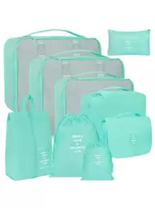 新款旅行收納袋套裝9入組便攜式包裝立方體適合出差、旅行手提箱、衣物分類收納袋學校用品房間裝飾臥室裝飾宿舍必需品適合學校學生老師 - 藍色 - 查看 6