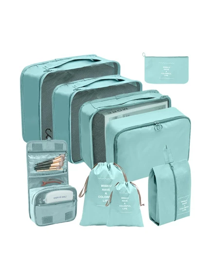 Nueva bolsa de almacenamiento de viaje, 9 piezas set cubos de embalaje portátiles para viajes de negocios, maleta de viaje, bolsa de almacenamiento para ordenar ropa, suministros escolares, decoración de habitación, decoración de dormitorio, elementos esenciales para la escuela, estudiante, profesor
