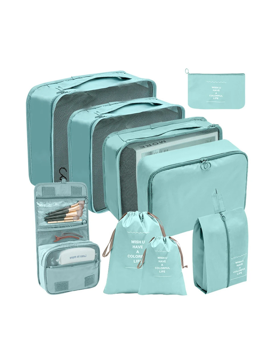 新款旅行收納袋套裝9入組便攜式包裝立方體適合出差、旅行手提箱、衣物分類收納袋學校用品房間裝飾臥室裝飾宿舍必需品適合學校學生老師
