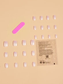 Nail Nina 提升你風格帶24入組短方形金屬亮絲全覆蓋假指甲成套工具 - 淺粉色 - 查看 2