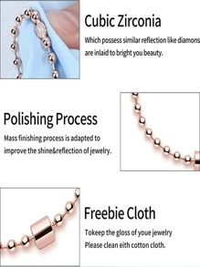 經典女士吊墜串珠手鏈玫瑰D方晶鋯石串珠鏈條腕帶首飾類禮品合適適用於女士們,精美和迷人禮品 - 玫瑰金 - 查看 4