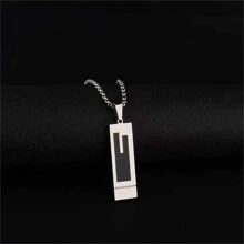 方形矩形幾何項鍊中性套頭毛衣鏈條女士優質鈦鋼男性和女士吊墜項鍊 - 銀色 - 查看 2