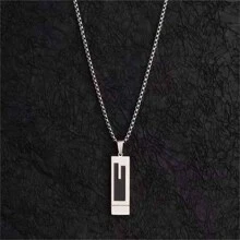 方形矩形幾何項鍊中性套頭毛衣鏈條女士優質鈦鋼男性和女士吊墜項鍊 - 銀色 - 查看 1