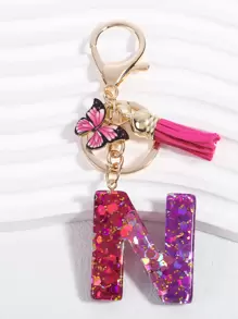 蝴蝶和字母吊墜鑰匙圈 - 彩色 - 查看 1