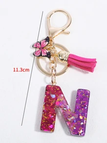 蝴蝶和字母吊墜鑰匙圈 - 彩色 - 查看 3