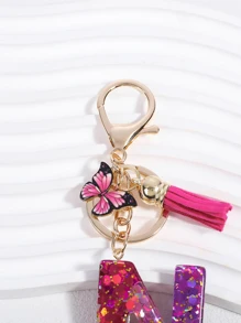 蝴蝶和字母吊墜鑰匙圈 - 彩色 - 查看 4