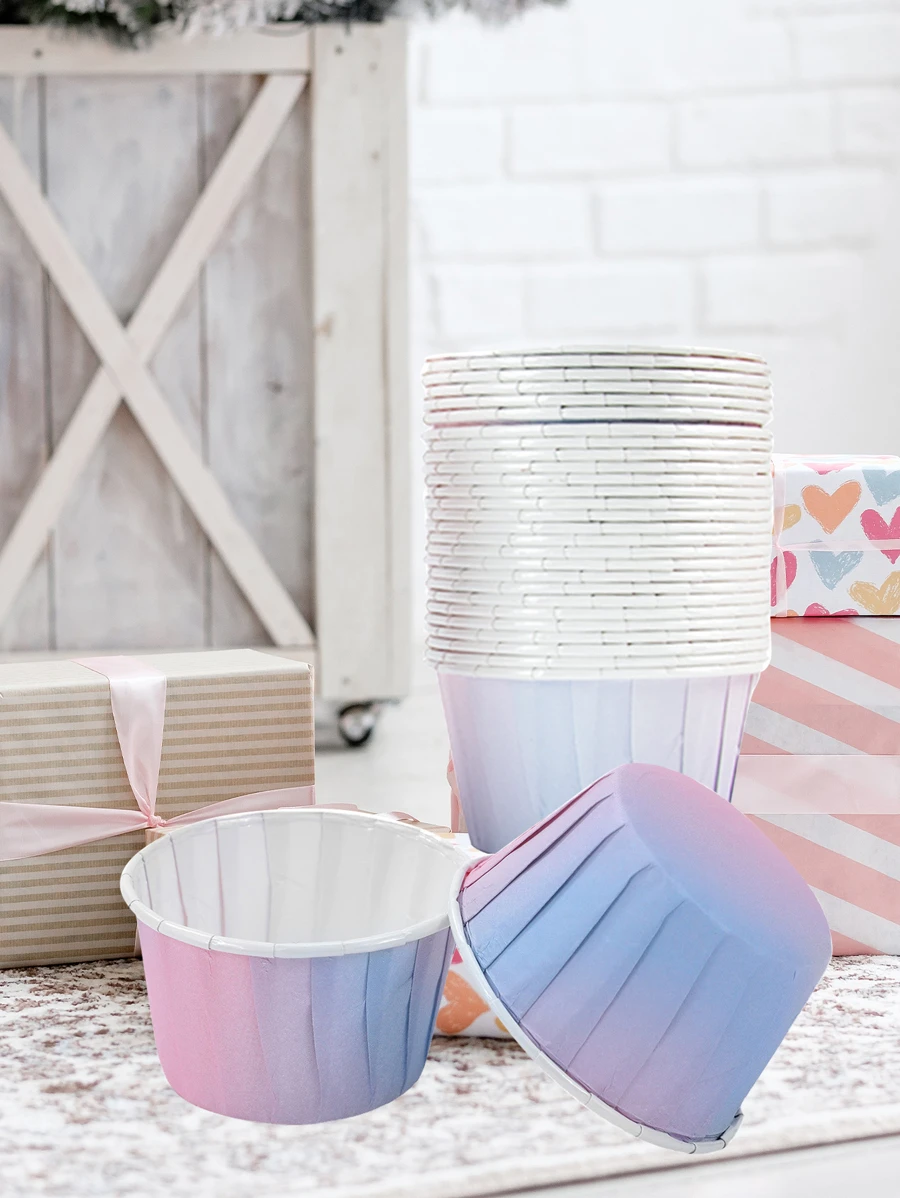 10pcs Gradient Color Disposable Cake Cups For Birthday Party, Picnic, Gathering - Multicolor - View 1